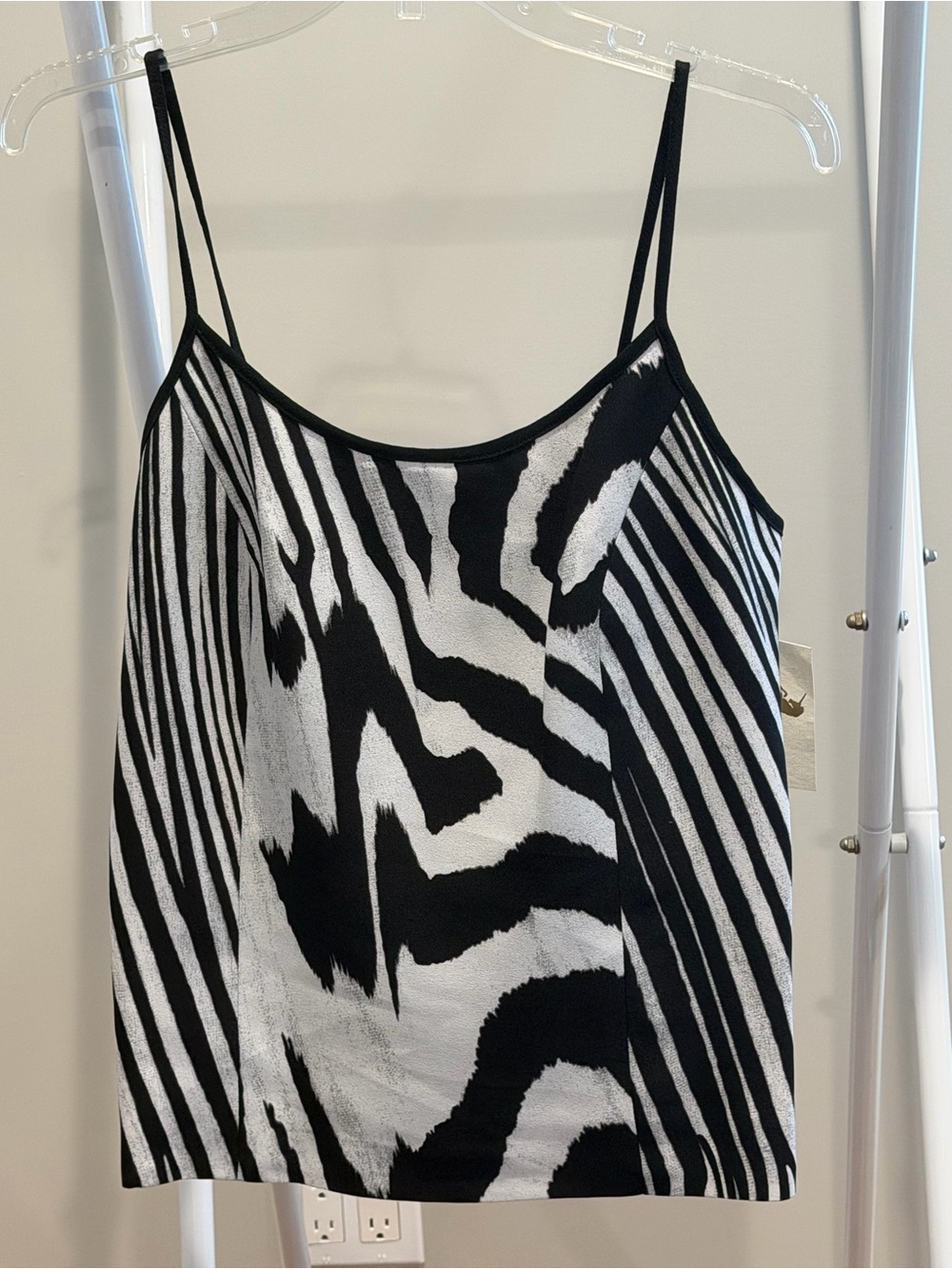 Y2K Vintage Black White Zebra Spaghetti Strap Tank Top - Double Lined - Zipper